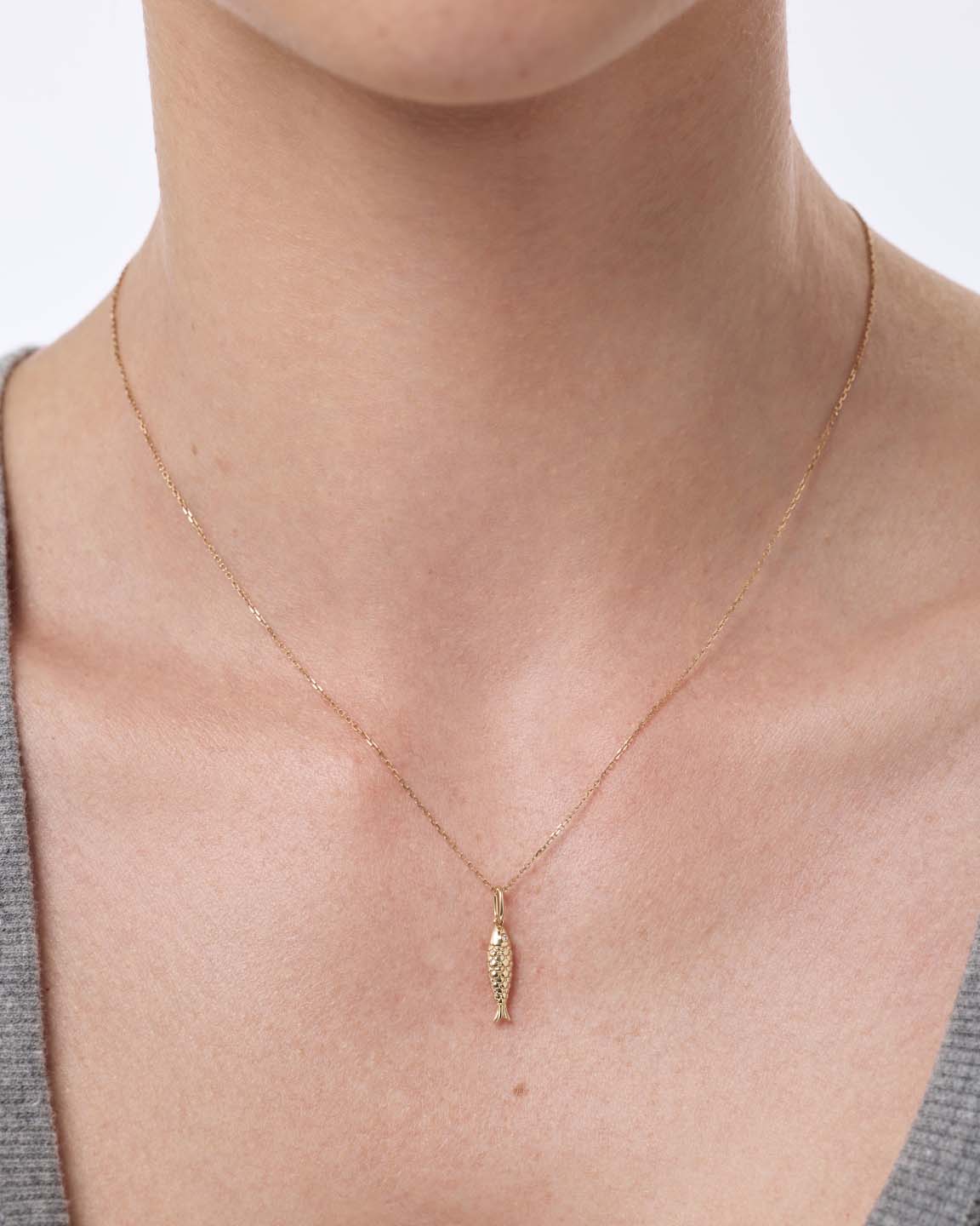 Solid Yellow Gold - Gemstone Fish Necklace