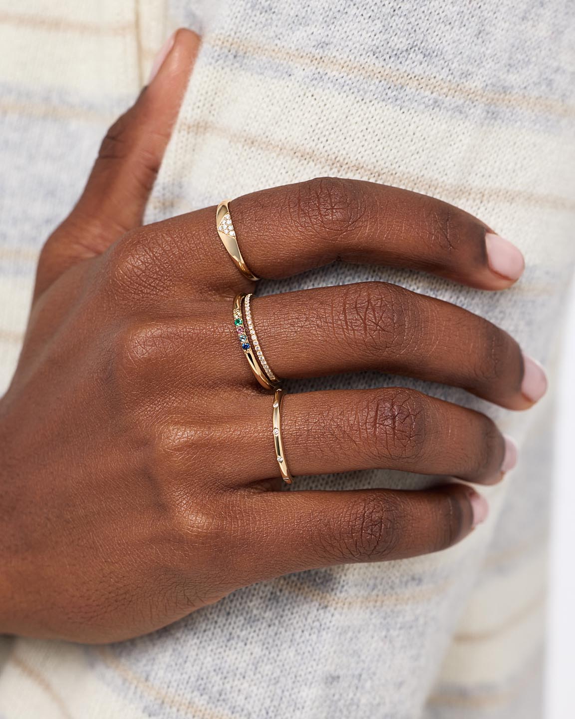 Solid Yellow Gold - 3 Stone Birthstone Ring