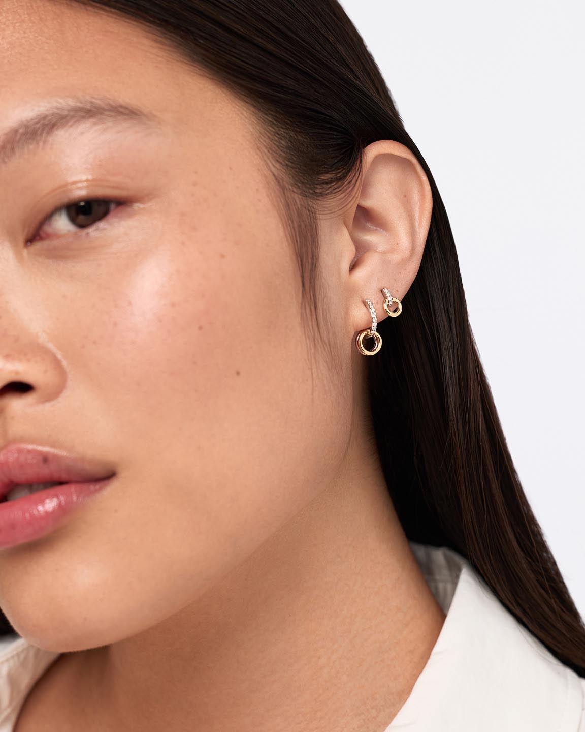 Solid Yellow Gold - Diamond Links Hoop Earrings