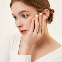 Sterling Silver 3CT Elegant Oval Set Moissanite Accented Band Ring