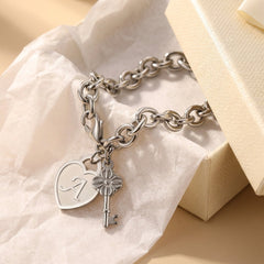 Chunky Clip Heart & Key Letter Initial Bracelet