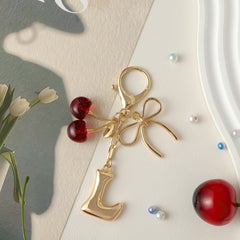 Bubble Initial With Bow & Cherry Bag Charms Keychain