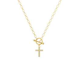 Dainty Diamond Cross Toggle Clasp Necklace