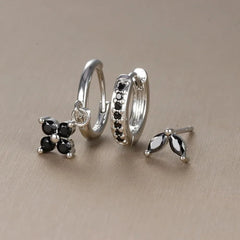 3pc Dainty Floral Huggie Whale Earrings Set - Veinci