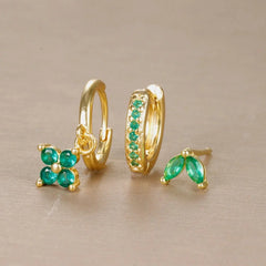 3pc Dainty Floral Huggie Whale Earrings Set - Veinci