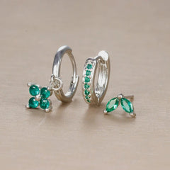 3pc Dainty Floral Huggie Whale Earrings Set - Veinci