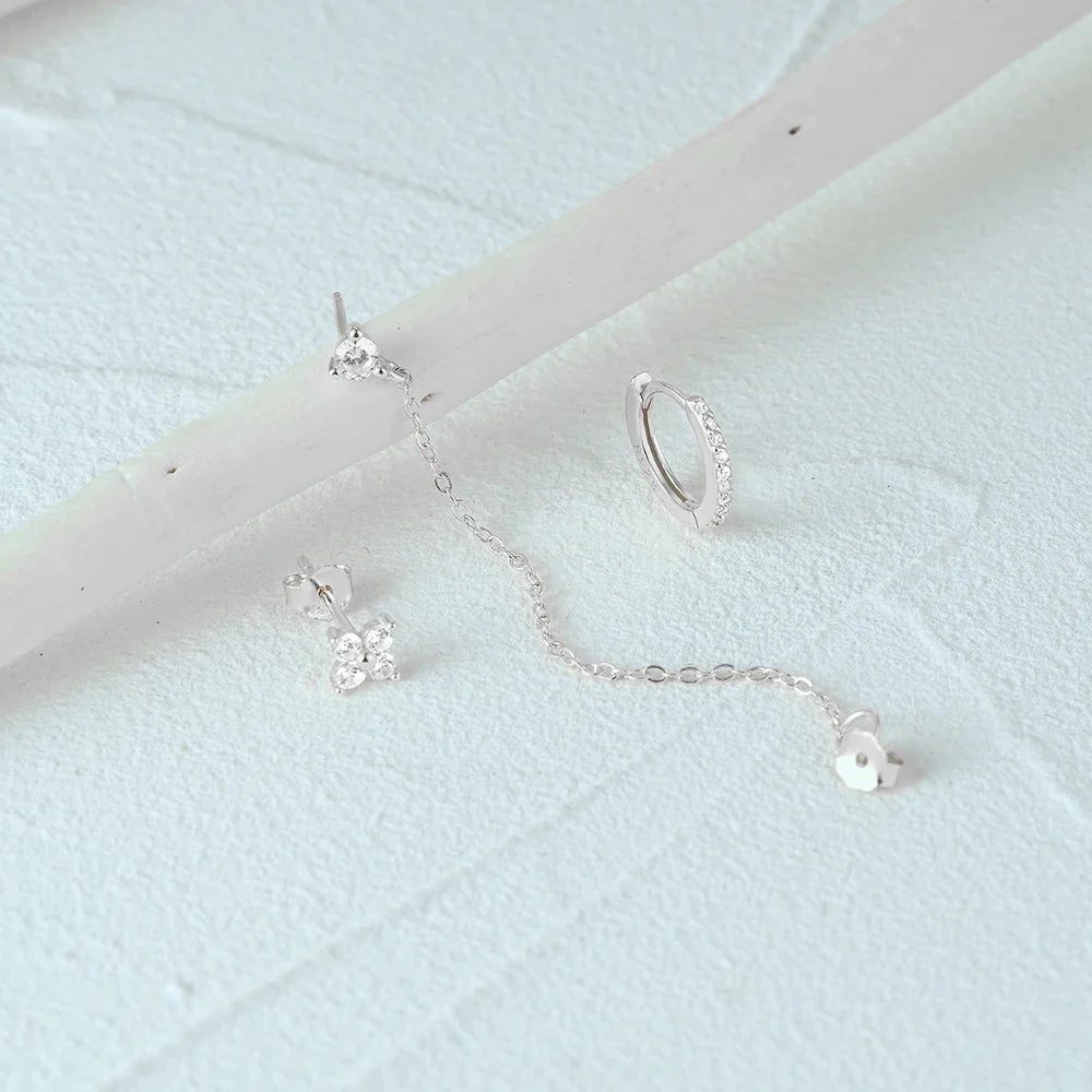 3pc Dainty Floral Tassel Chain Earrings Set - Veinci