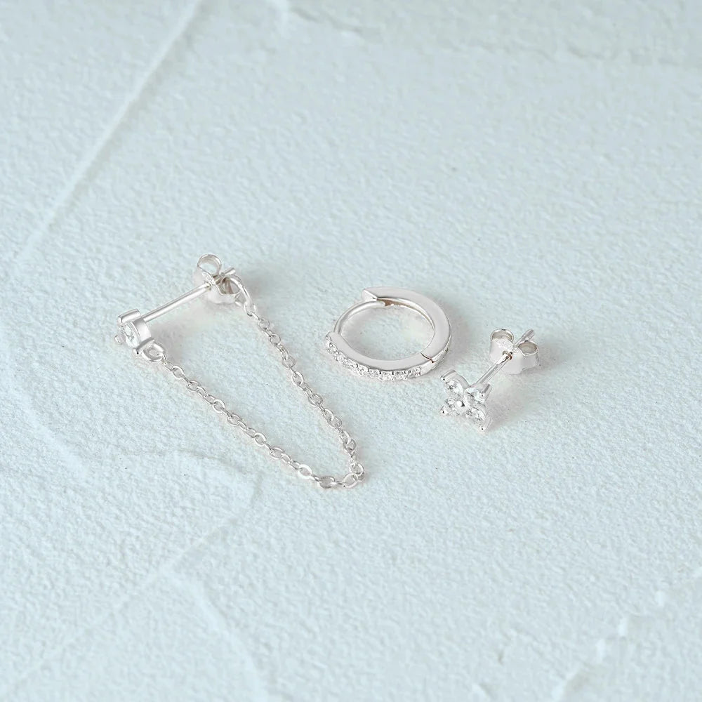 3pc Dainty Floral Tassel Chain Earrings Set - Veinci