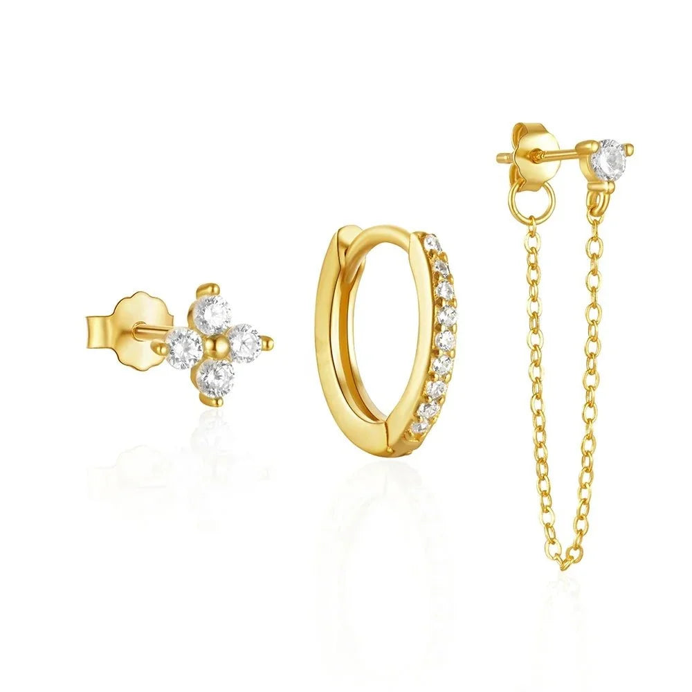 3pc Dainty Floral Tassel Chain Earrings Set - Veinci