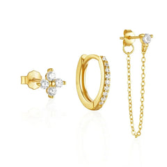 3pc Dainty Floral Tassel Chain Earrings Set - Veinci
