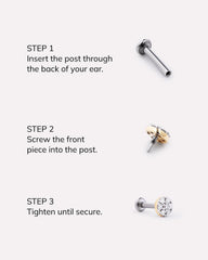 Solid Yellow Gold - Diamond Pyramid Flatback Single Stud