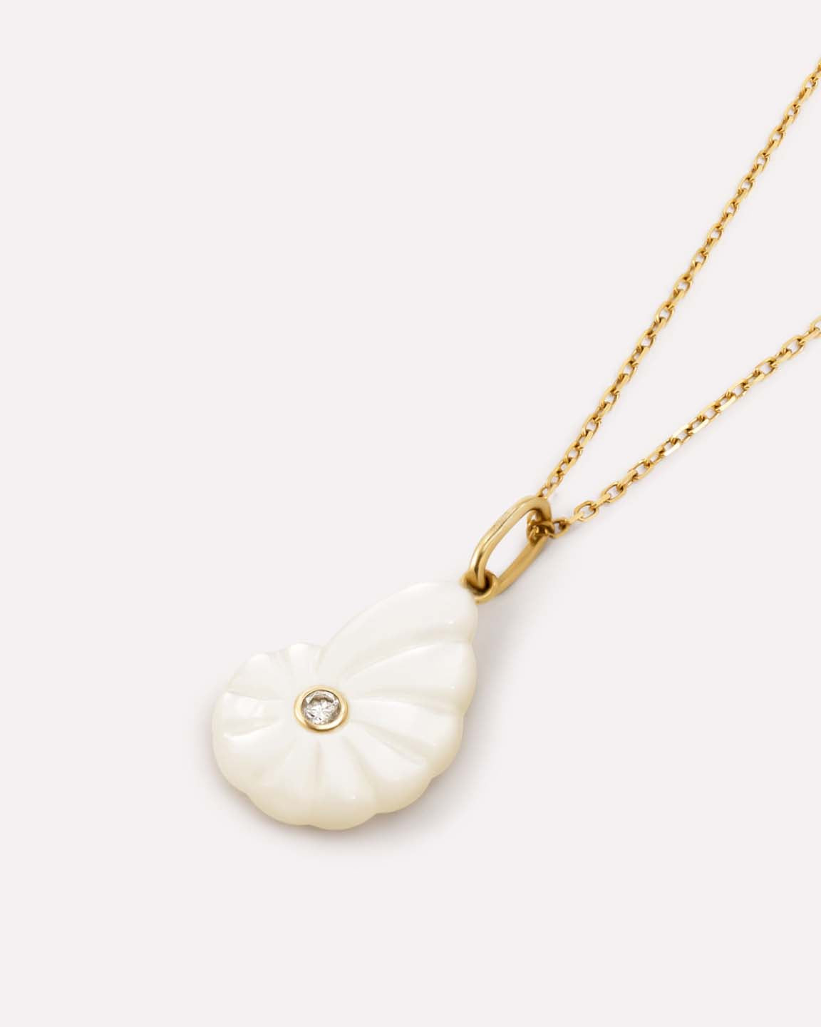 Solid Yellow Gold - Mother of Pearl Shell Necklace
