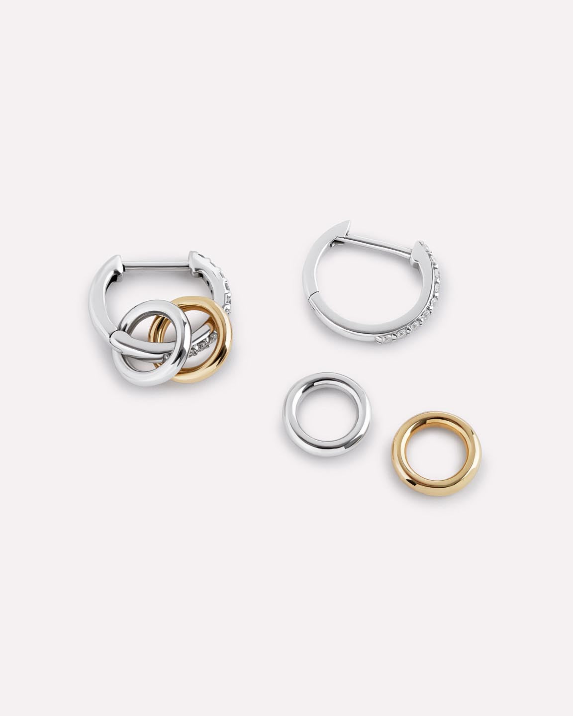 Solid Yellow Gold - Diamond Links Hoop Earrings