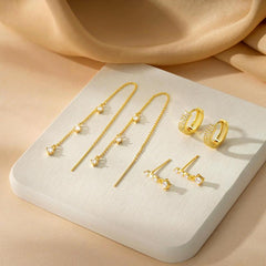 3-Piece Dainty Diamond Accented Earrings Stack