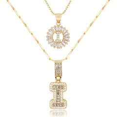 2-Piece 14K Diamond Letter Initial Necklaces