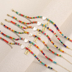 Colorful Pearl Heart Initial Anklet