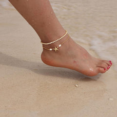 2-Piece Starfish & Tennis Anklet Set