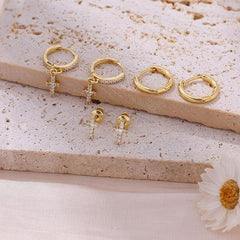 14K 3-Piece Dainty Cross Earrings Stack