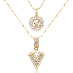 2-Piece 14K Diamond Letter Initial Necklaces