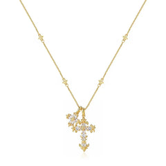 18K Floral Diamond Accented Cross Necklace