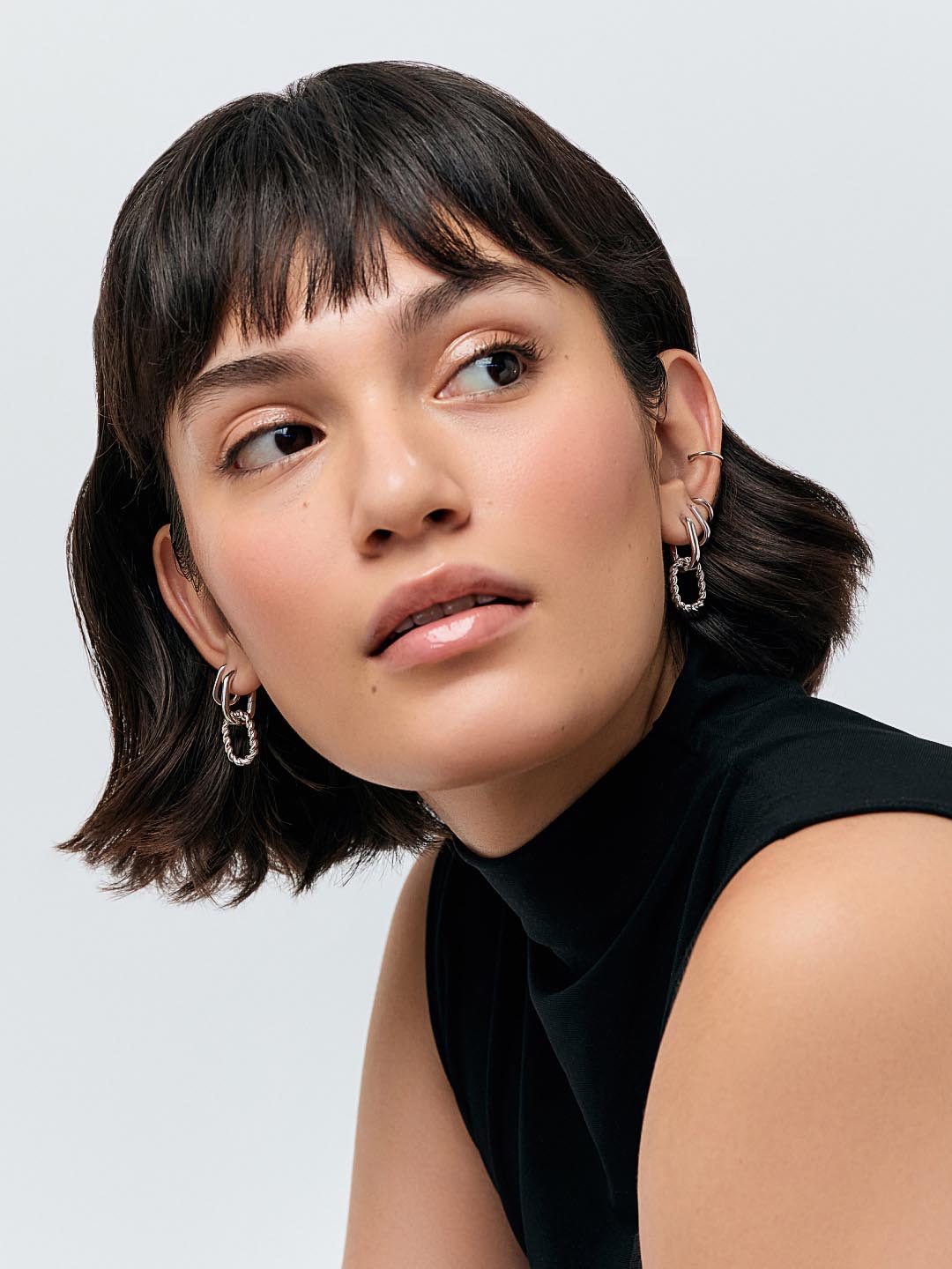 Double Hoop Earrings - Ash Double Marble Blue