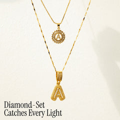 2-Piece 14K Diamond Letter Initial Necklaces