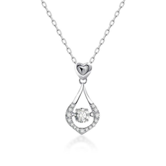 Sterling Silver Heart Diamond Teardrop Necklace