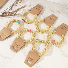 5-Piece Colorful Boho Pearl & Cross Beaded Bracelet Stack