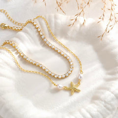 2-Piece Starfish & Tennis Anklet Set