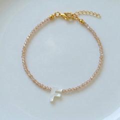 Dainty Stone Beaded Initial Bracelet
