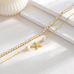 2-Piece Starfish & Tennis Anklet Set