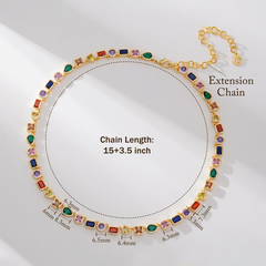 18K Colorful Shaped Gem Tennis Necklace
