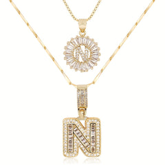 2-Piece 14K Diamond Letter Initial Necklaces
