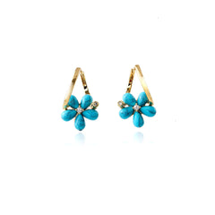 14K Diamond Center Lapis Flower Earrings