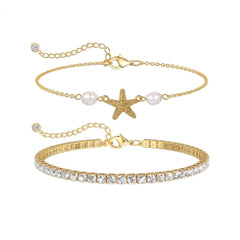 2-Piece Starfish & Tennis Anklet Set