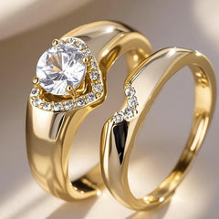 2-Piece Diamond Heart Ring Set