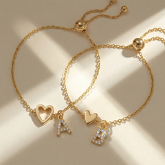 18K Linked Hearts Bond Initial Bracelets