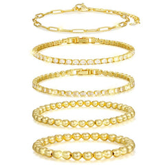 5-Piece Diamond Accented Gold Bracelet Stack