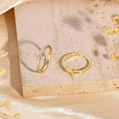 2-Piece Classy & Diamond Accented Cross Rings