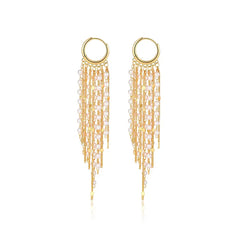 14K Tassel Chain Hoop Earrings