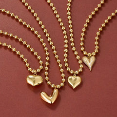 14K Beaded Chain Bubble Heart Necklaces