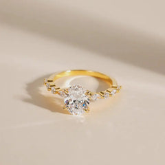 Sterling Silver 3CT Elegant Oval Set Moissanite Accented Band Ring