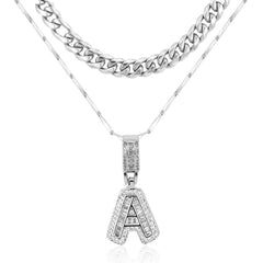 2-Piece 14K Layered Cuban & Initial Necklaces