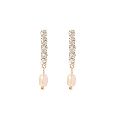 18K Dainty Diamond Tassel Pearl Dangle Earrings