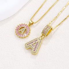 2-Piece 14K Diamond Letter Initial Necklaces (Limited Pink Edition)
