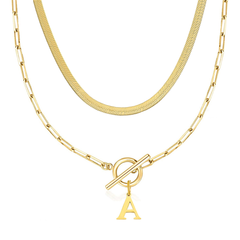 2-Piece Paperclip Initial Toggle Clasp & Herringbone Necklace Set