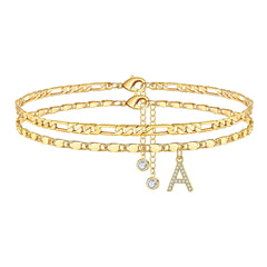2-Piece 14K Diamond Letter Initial Anklet
