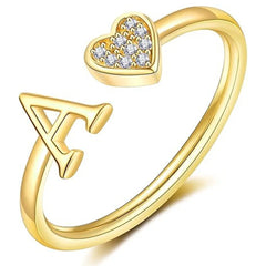 Elegant Heart Accented Serif Letter Initial Ring