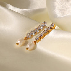 18K Dainty Diamond Tassel Pearl Dangle Earrings