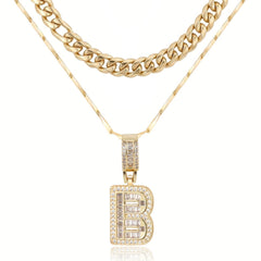 2-Piece 14K Layered Cuban & Initial Necklaces